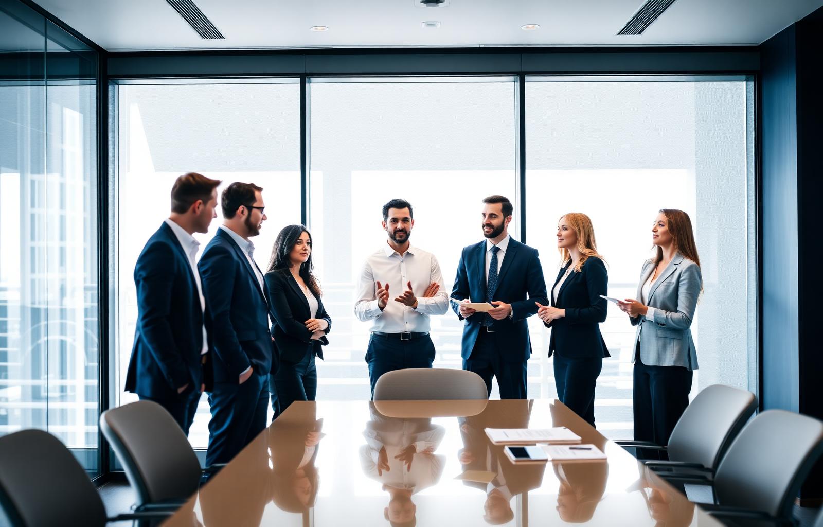 BOS consultants collaborating in a modern boardroom